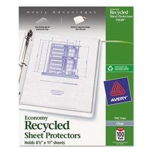AVERY-DENNISON Top-Load Recycled Polypropylene Sheet Protector, Clear, 100/Box