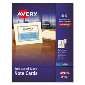 AVERY-DENNISON Embossed Note Cards, Inkjet, 4 1/4 x 5 1/2, Matte Ivory, 60/Pk w/Envelopes