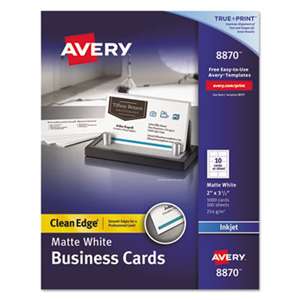 AVERY-DENNISON True Print Clean Edge Business Cards, Inkjet, 2 x 3 1/2, White, 1000/Box