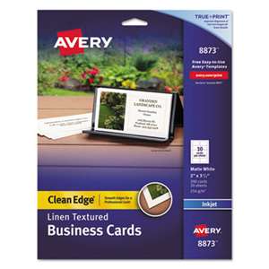AVERY-DENNISON Linen Texture True Print Business Cards, Inkjet, 2 x 3 1/2, Linen White, 200/Pk