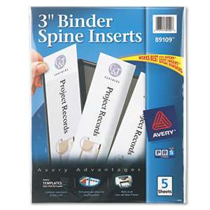 AVERY-DENNISON Binder Spine Inserts, 3" Spine Width, 3 Inserts/Sheet, 5 Sheets/Pack