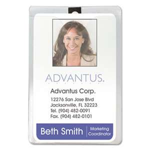 ADVANTUS CORPORATION ID Badge Holder w/Clip, Vertical, 3w x 4h, Clear, 50/Pack