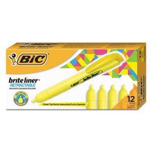 BIC CORP. Brite Liner Retractable Highlighter, Chisel Tip, Fluorescent Yellow, Dozen