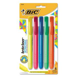 BIC CORP. Brite Liner Retractable Highlighter, Chisel Tip, Assorted Colors, 5/Set