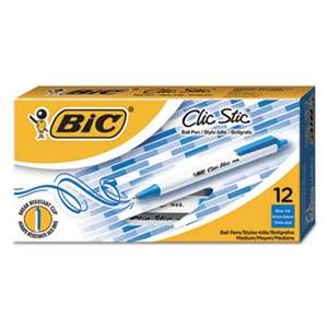 BIC CORP. Clic Stic Retractable Ballpoint Pen, Blue Ink, 1mm, Medium, Dozen