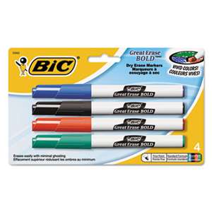 BIC CORP. Great Erase Bold Pocket-Style Dry Erase Markers, Fine Tip, Assorted, 4/Pack