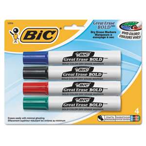 BIC CORP. Great Erase Bold Tank-Style Dry Erase Marker, Chisel Tip, Assorted, 4/Pack