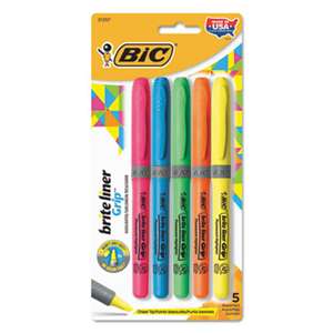 BIC CORP. Brite Liner Grip Pocket Highlighter, Chisel Tip, Assorted Colors, 5/Set