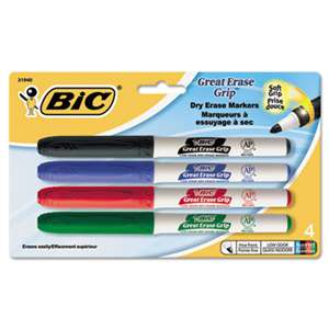 BIC CORP. Great Erase Grip Fine Point Dry Erase Marker, Assorted, 4/Set