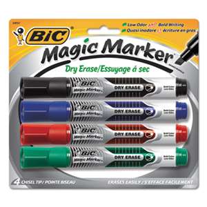 BIC CORP. Low Odor and Bold Writing Dry Erase Marker, Chisel Tip, 4/Pack