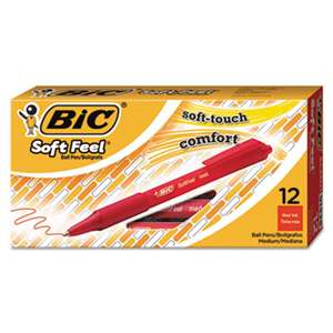 BIC CORP. Soft Feel Retractable Ballpoint Pen, Red Ink, 1mm, Medium, Dozen