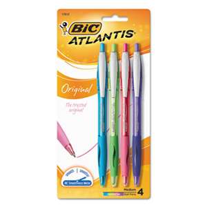 BIC CORP. Atlantis Original Retractable Ballpoint Pen, Assorted Ink, Medium, 1mm, 4/Pack