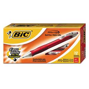 BIC CORP. Velocity Retractable Ballpoint Pen, Red Ink, 1mm, Medium, Dozen
