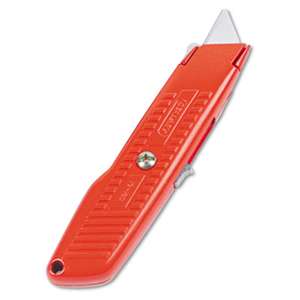 STANLEY BOSTITCH Interlock Safety Utility Knife w/Self-Retracting Round Point Blade, Red Orange