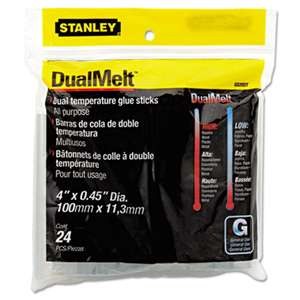 STANLEY BOSTITCH Dual Temperature Glue Sticks, 4" Long, Clear, 24/Pack