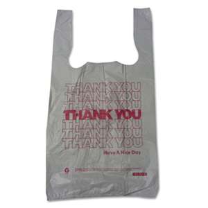 BROWN PAPER GOODS Plastic Thank You T-Sacks, 6" x 4" x 15", 2 Mil, White