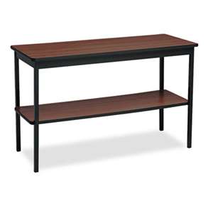 BARRICKS MANUFACTURING CO Utility Table with Bottom Shelf, Rectangular, 48w x 18d x 30h, Walnut/Black