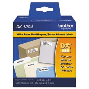 BROTHER INTL. CORP. Die-Cut Multipurpose Labels, 0.66" x 2-1/10", White, 400/Roll