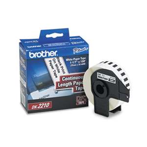 Brother DK2210 Continuous Paper Label Tape, 1.1" x 100ft Roll, White