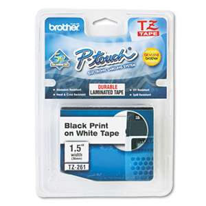 BROTHER INTL. CORP. TZe Standard Adhesive Laminated Labeling Tape, 1/4"w, White on Black