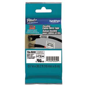 Brother P-Touch TZEFX241 TZe Flexible Tape Cartridge for P-Touch Labelers, 3/4in x 26.2ft, Black on White