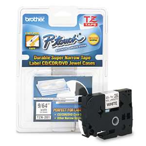 Brother P-Touch TZEN201 TZ Super-Narrow Non-Laminated Tape for P-Touch Labeler, 1/8w, Black on White