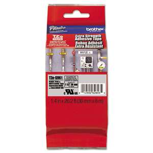 Brother P-Touch TZES961 TZ Extra-Strength Adhesive Laminated Labeling Tape, 1-1/2, Black on Matte Silver