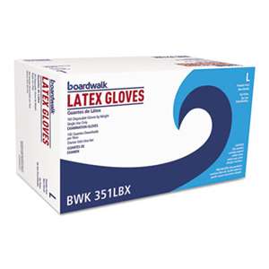 Boardwalk 351LBX Powder-Free Latex Exam Gloves, Large, Natural, 4 mil, 100/Box