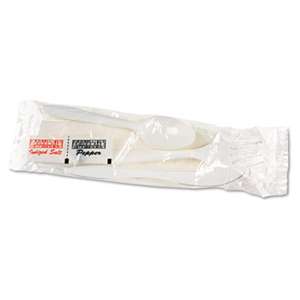 BOARDWALK Cutlery Kit, Plastic Fork/Spoon/Knife/Salt/Pepper/Napkin, White, 250/Carton