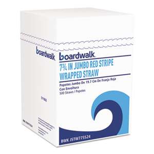 BOARDWALK Jumbo Straws, 7 3/4", Plastic, Red w/White Stripe, 500/Pack