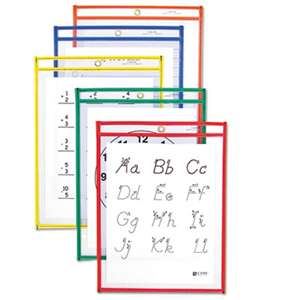 C-LINE PRODUCTS, INC Reusable Dry Erase Pockets, 9 x 12, Assorted Primary Colors, 10/Pack