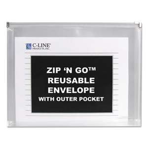 C-LINE PRODUCTS, INC Zip n Go Reusable Envelope w/Outer Pocket, 13 x 10, Clear, 3/Pack