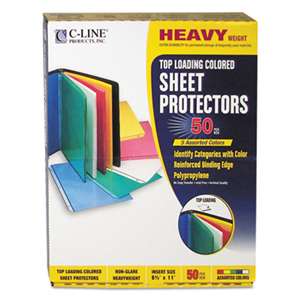 C-LINE PRODUCTS, INC Colored Polypropylene Sheet Protector, Assorted Colors, 2", 11 x 8 1/2, 50/BX