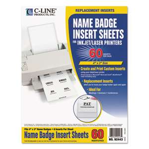 C-LINE PRODUCTS, INC Name Badge Inserts, 4 x 3, White, 60/Pack