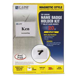 C-LINE PRODUCTS, INC Magnetic Name Badge Holder Kit, Horizontal, 4w x 3h, Clear, 20/Box
