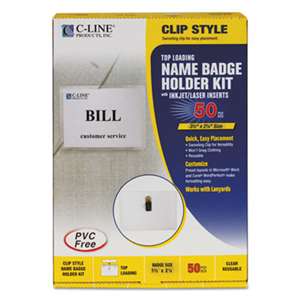 C-LINE PRODUCTS, INC Name Badge Kits, Top Load, 3 1/2 x 2 1/4, Clear, 50/Box