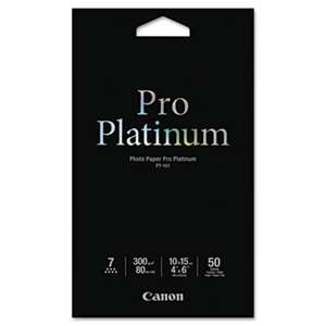 CANON USA, INC. Photo Paper Pro Platinum, High Gloss, 4 x 6, 80 lb., White, 50 Sheets/Pack