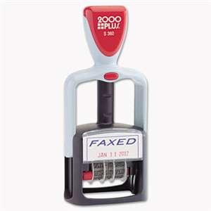 CONSOLIDATED STAMP Two-Color Word Dater, 1 3/4 x 1, "Faxed," Self-Inking, Blue/Red