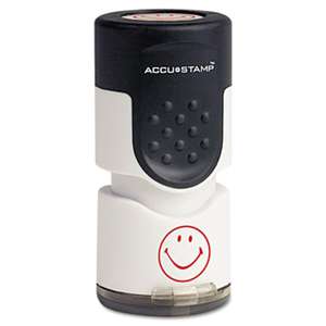 CONSOLIDATED STAMP Accustamp Pre-Inked Round Stamp with Microban, Smiley, 5/8" dia., Red
