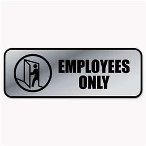 COSCO 098206 Brushed Metal Office Sign, Employees Only, 9 x 3, Silver