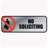 CONSOLIDATED STAMP Brushed Metal Office Sign, No Soliciting, 9 x 3, Silver/Red