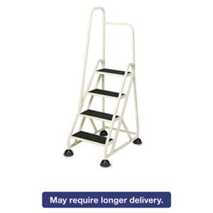 CRAMER Four-Step Stop-Step Folding Aluminum Ladder w/Left Handrail, 66 1/4" High, Beige