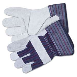 MCR SAFETY Split Leather Palm Gloves, Large, Gray, Pair