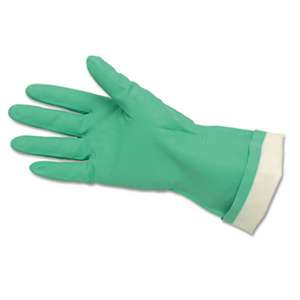 MCR SAFETY Flock-Lined Nitrile Gloves, One Size, Green, 12 Pairs