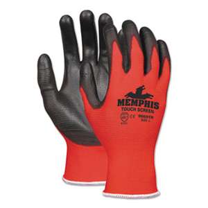 MCR SAFETY Touch Screen Nylon/Polyurethane Gloves, Black/Red, Large