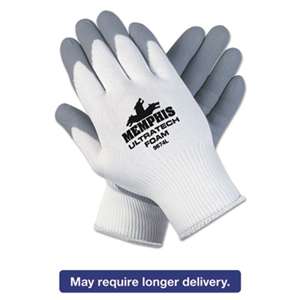 MCR SAFETY Ultra Tech Foam Seamless Nylon Knit Gloves, Large, White/Gray, 12 Pair/Dozen