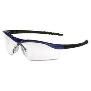MCR SAFETY Dallas Wraparound Safety Glasses, Metallic Blue Frame, Clear AntiFog Lens