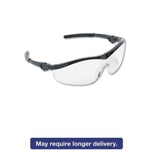 MCR SAFETY Storm Wraparound Safety Glasses, Black Nylon Frame, Clear Lens, 12/Box