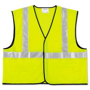 MCR SAFETY Class 2 Safety Vest, Fluorescent Lime w/Silver Stripe, Polyester, Large