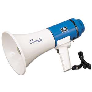 CHAMPION SPORT Megaphone, 12-25W, 1000 Yard Range, White/Blue